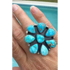 NWT Artisan Sterling Silver Seyara Bella Turquoise Cluster Statement Ring Adj SW